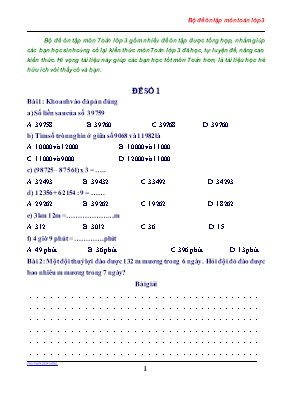 Bộ đề ôn tập môn Toán Lớp 3